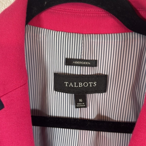 Talbots Pink & Navy Trimmed Aberdeen Blazer Size 16 Preppy Career Wear - Picture 3 of 7